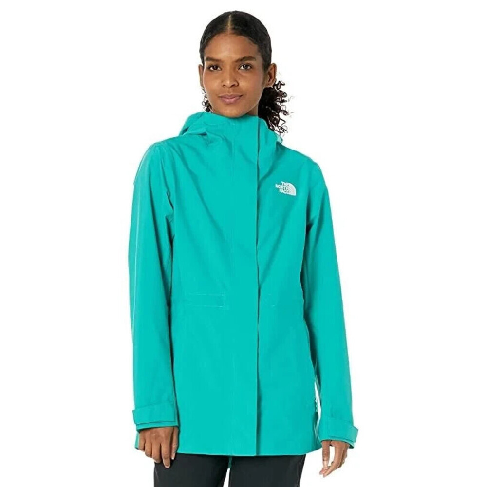 The North Face City Breeze Rain Jacket Women Small Green Hooded Full Zip APP2348